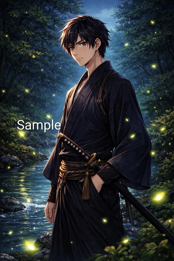 Samurai Twilight – Firefly Forest Illustration