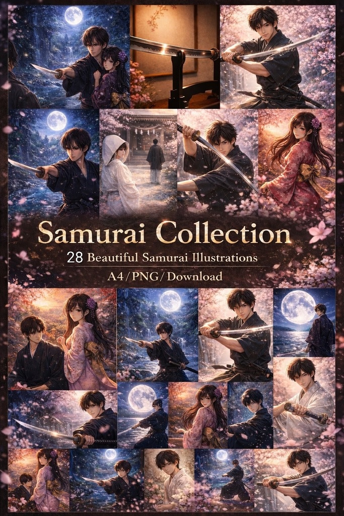 Samurai Collection – 28 Illustration Set (A4 PNG Download)