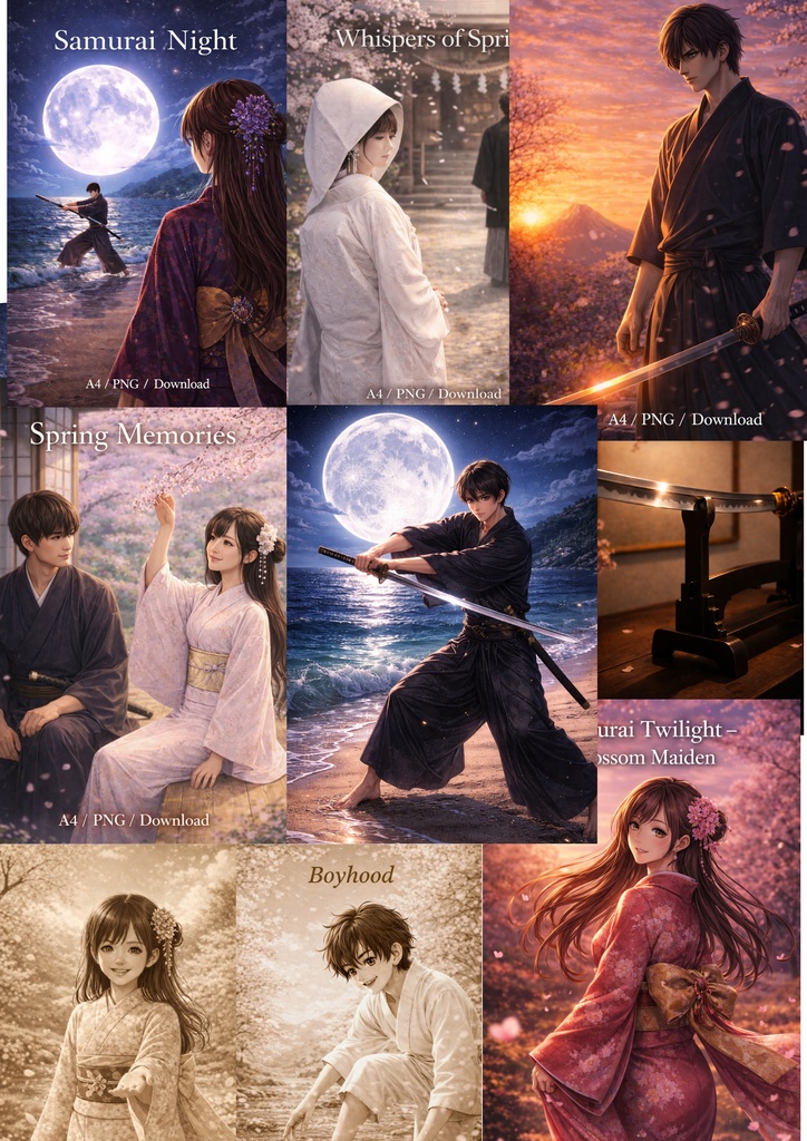 Samurai Collection – 28 Illustration Set (A4 PNG Download)