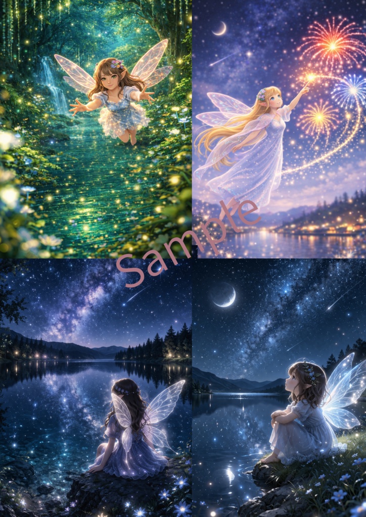 Fantasy Fairy Illustration Set – 16 Magical Scenes (A4 PNG Download)