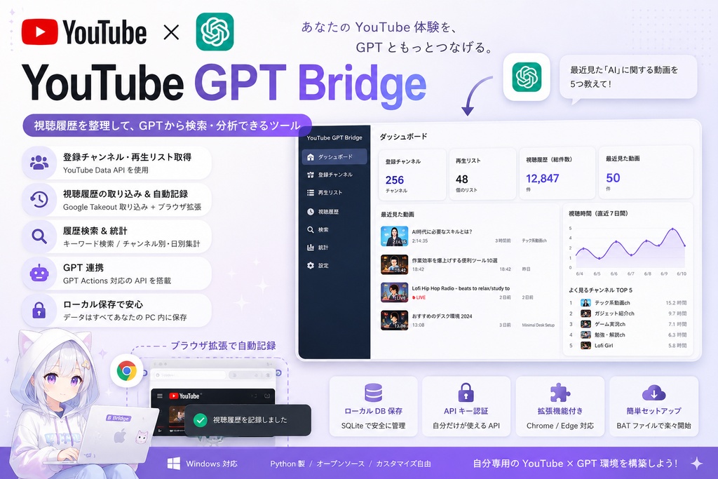 YouTube GPT Bridge｜視聴履歴をGPTで検索できるツール