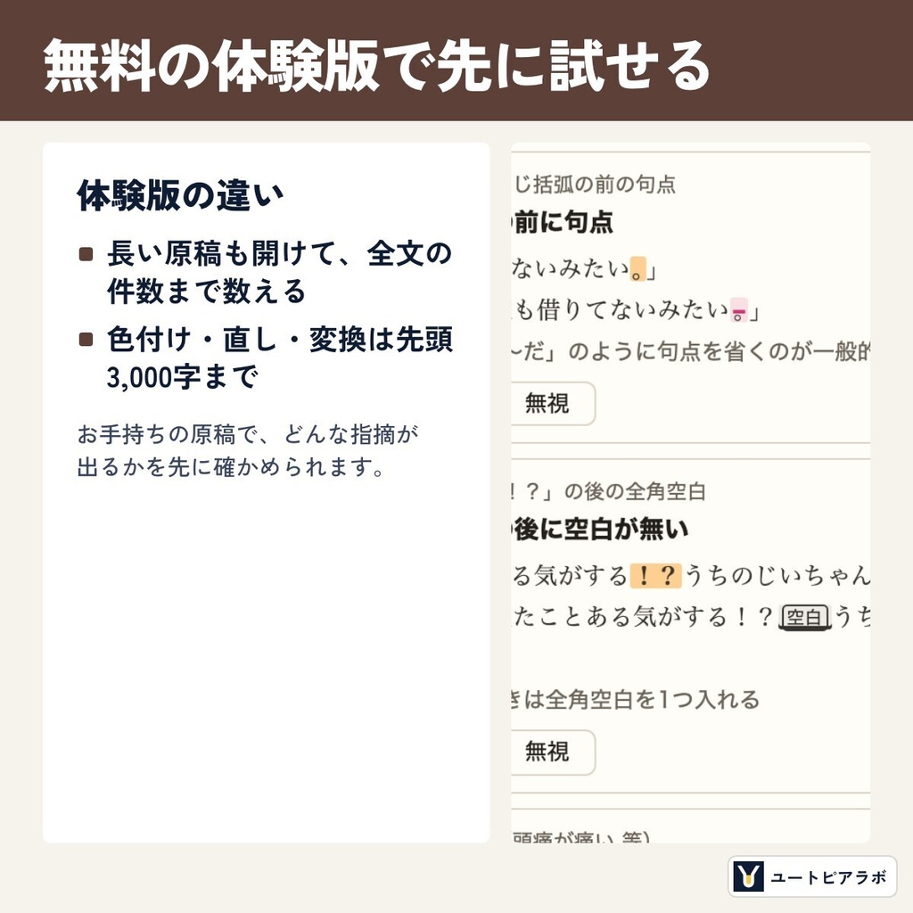 推敲ルーペ|原稿を貼るだけで表記ゆれ・誤字の候補を見つける、小説の推敲チェッカー(ら抜き・重言・ルビ変換/オフライン)【無料体験版あり】