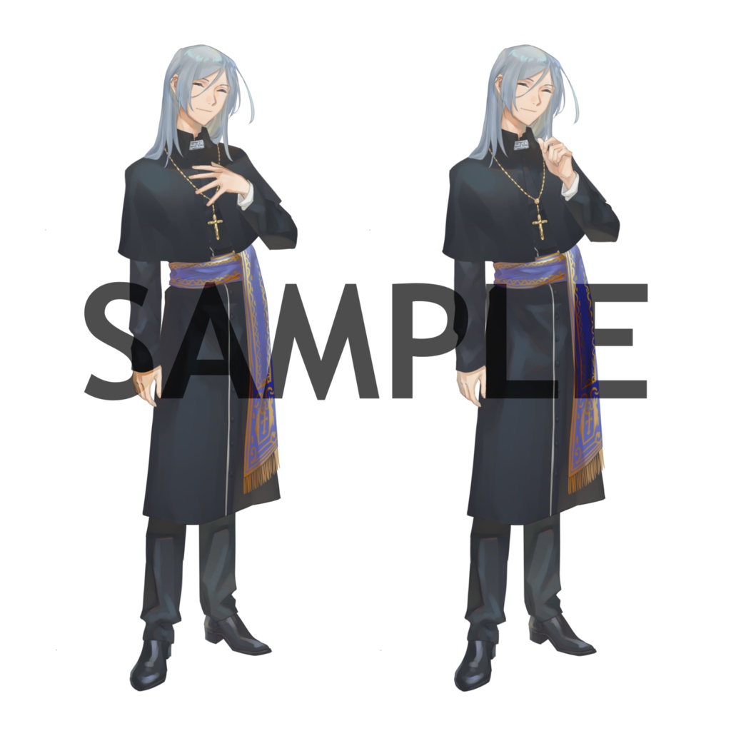 立ち絵素材 糸目神父【表情差分7種&ポーズ差分あり】