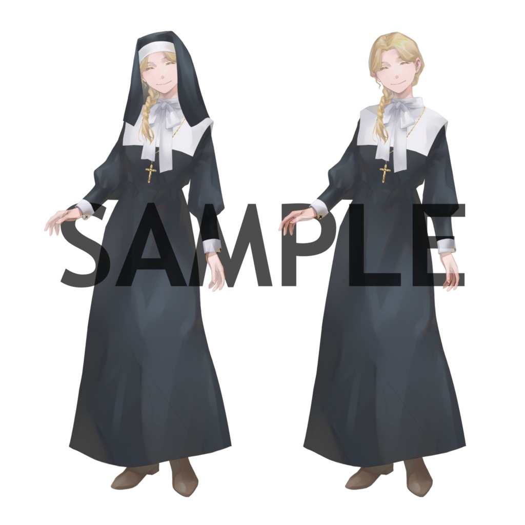 立ち絵素材 糸目シスター【表情差分8種&衣装差分あり】