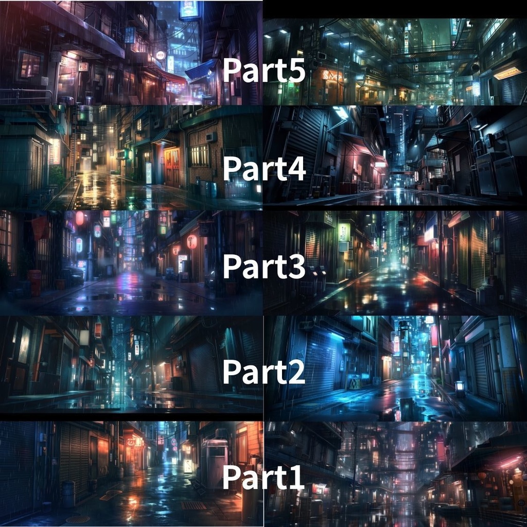 サイバーパンク路地裏 背景素材集(動画・配信向け)10枚セット