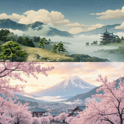 浮世絵3Dシネマループ動画素材3本セット|4K対応|和風背景・Vtuber・MV制作向け