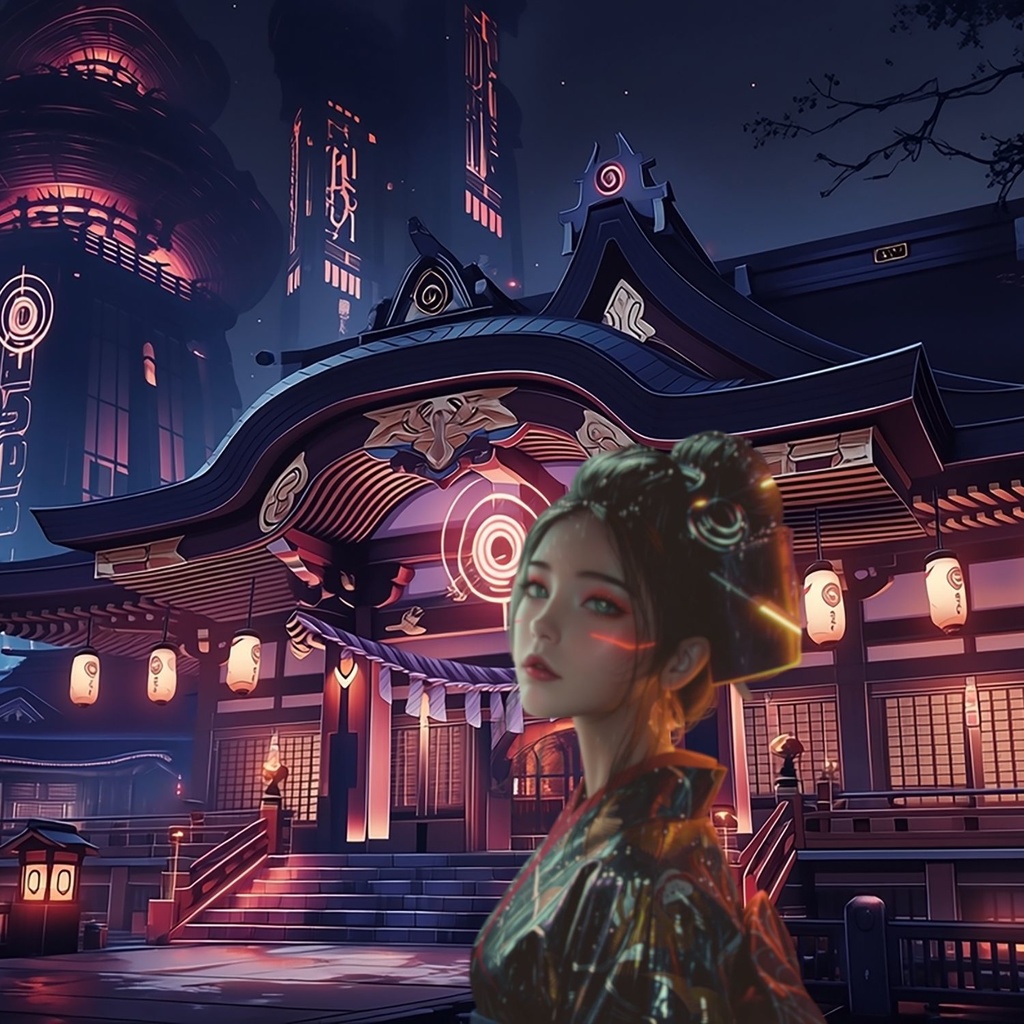 サイバー神社・寺院 背景素材集 10枚セット