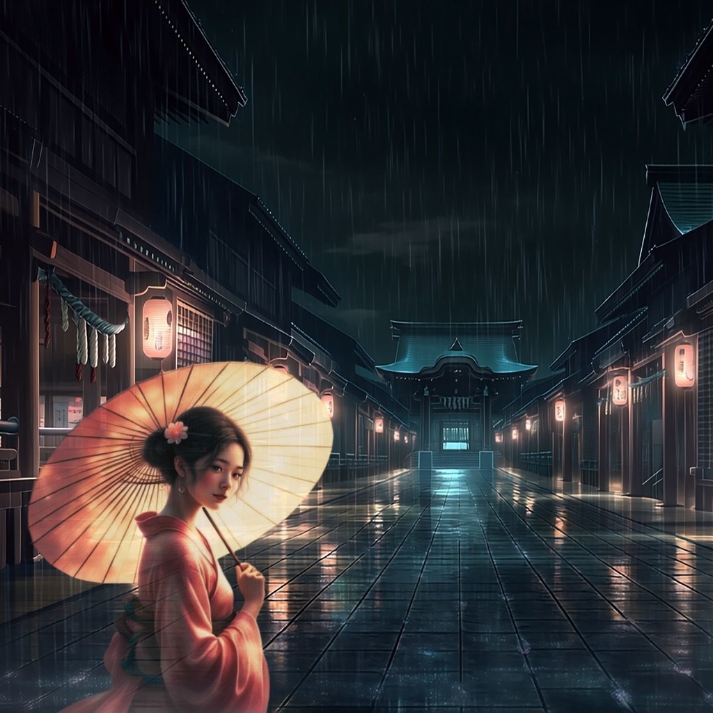 雨のネオン参道 配信背景 10枚セット