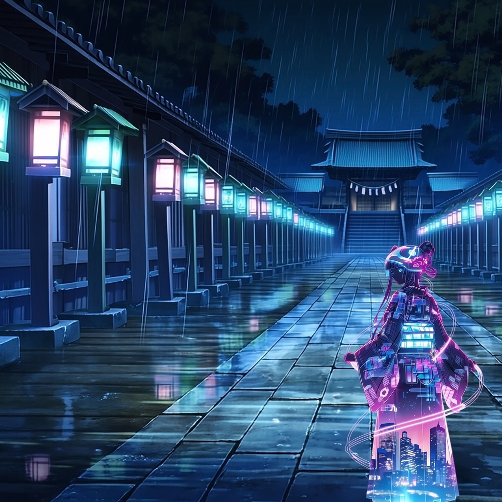 雨のネオン参道 配信背景 10枚セット