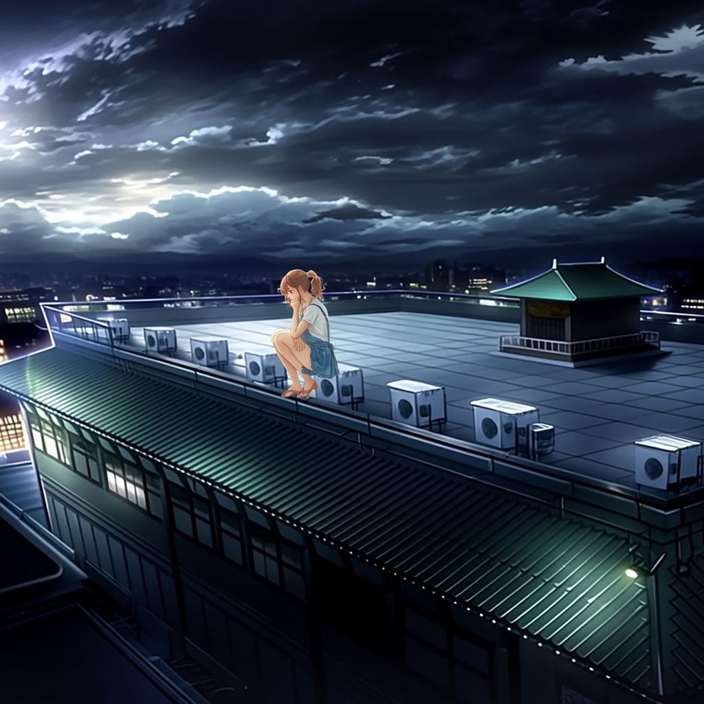 【背景素材】屋上の小さな神社|都市×和風背景