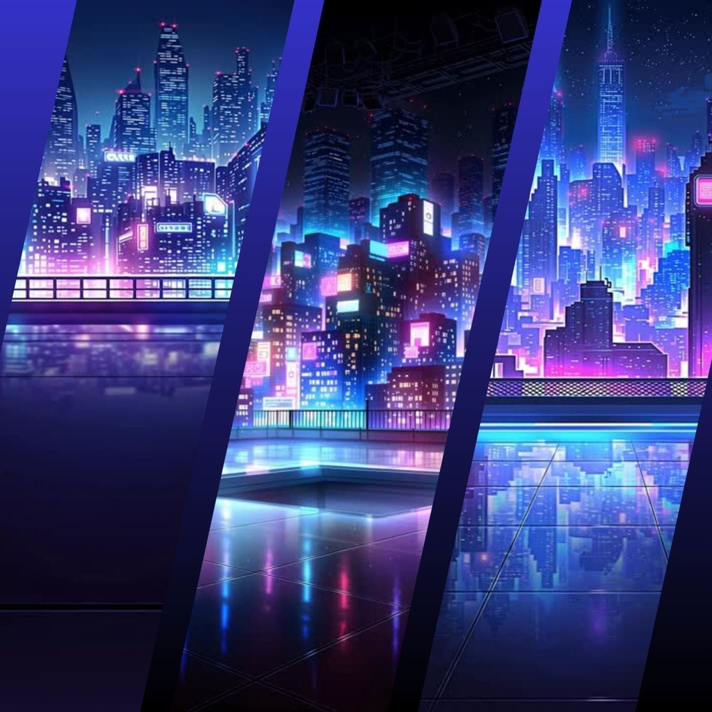 動くループ背景|ネオン屋上配信スタジオ|サイバーシティ背景|VTuber配信素材|9:16 縦型