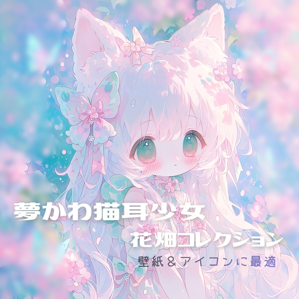 猫耳少女 in 魔法の花畑 | 夢かわパステルファンタジーイラスト集 10枚 | かわいい女の子・壁紙・アイコン素材 |