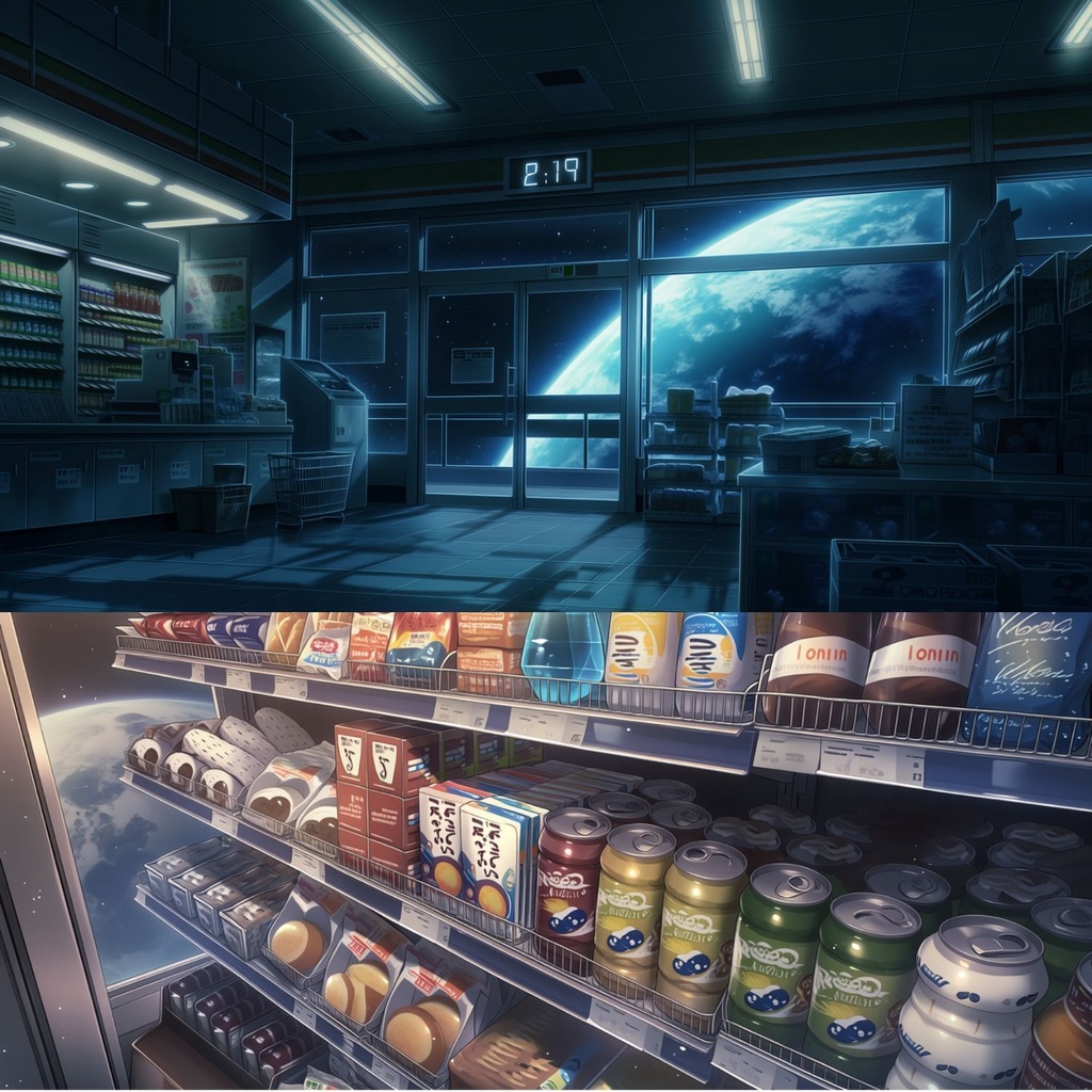 【動くフリー背景】月面コンビニ | MOON CONVENIENCE STORE 02:17AM | VTuber・配信向け背景&ループ動画