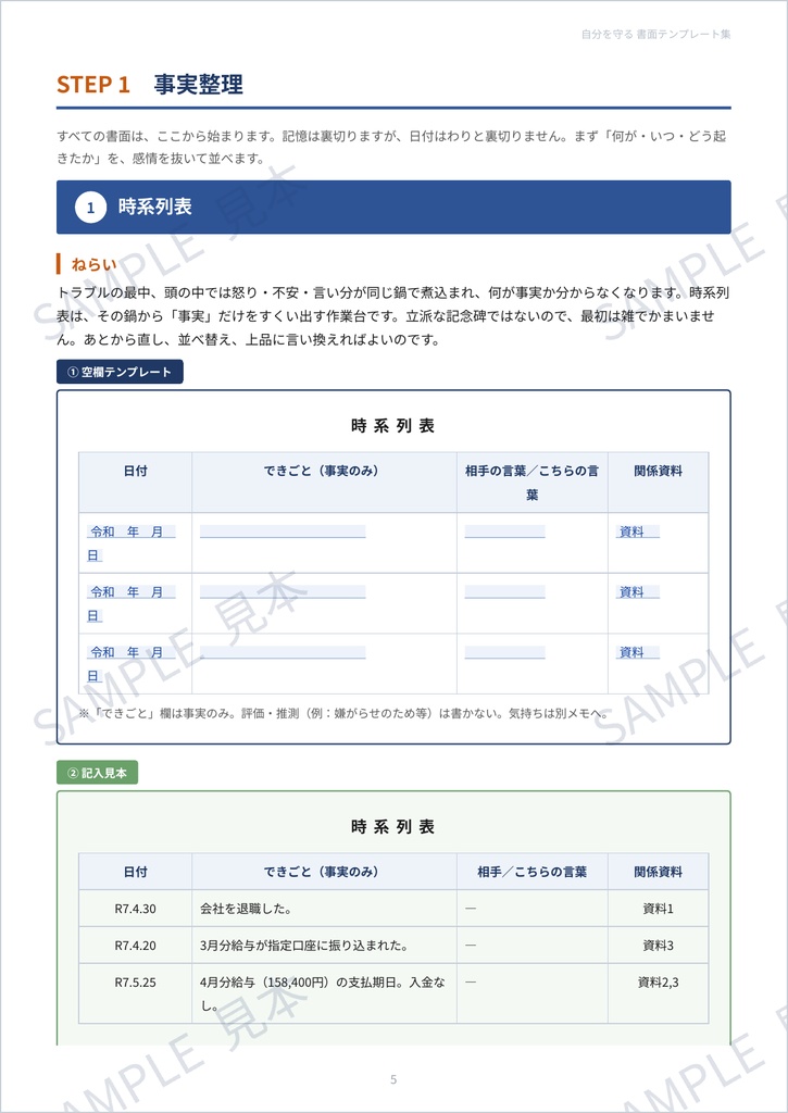 ・自分を守る 書面テンプレート集 ― 未払い給与を取り戻す全8書面(型+記入見本+解説)