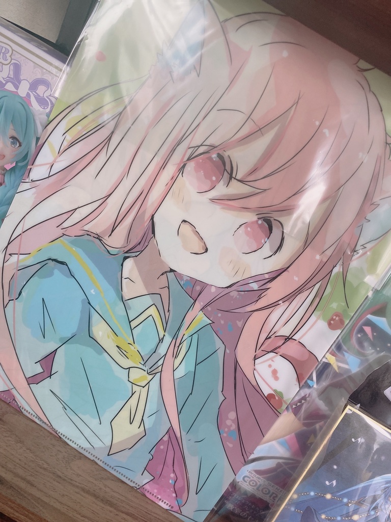 ピンクのケモミミちゃんクリアファイル
