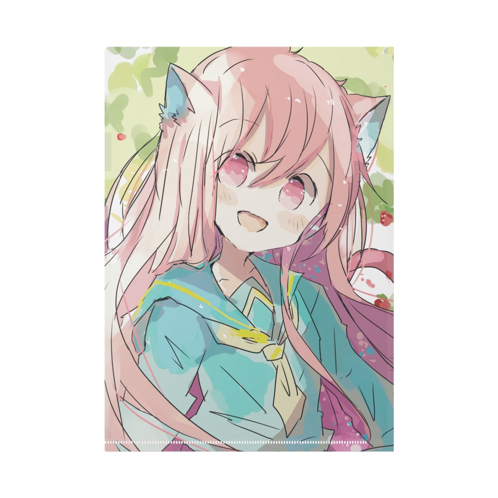 ピンクのケモミミちゃんクリアファイル
