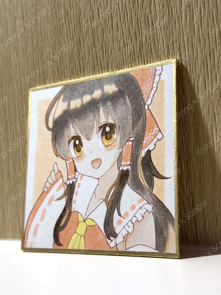 手描きイラスト 東方Project 博麗霊夢 ミニ原画 色紙