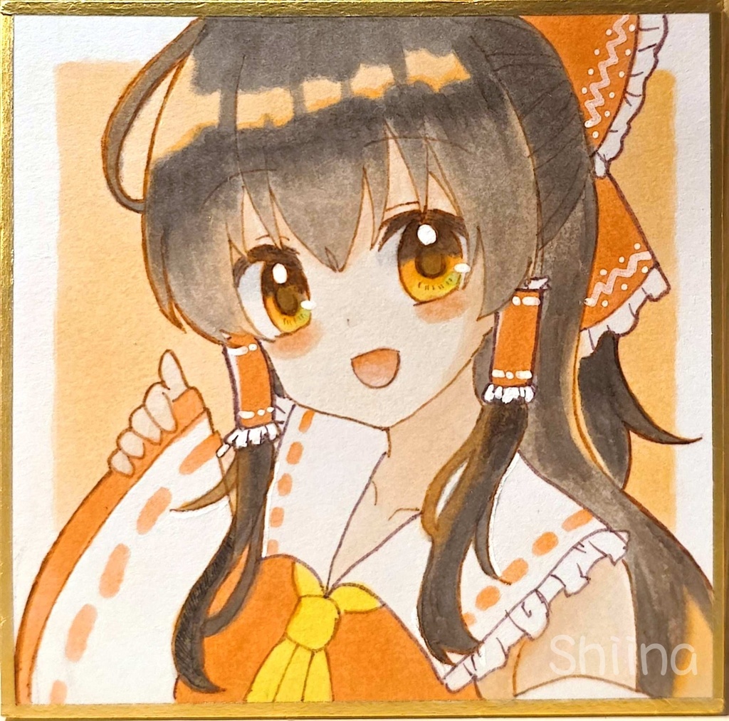 手描きイラスト 東方Project 博麗霊夢 ミニ原画 色紙