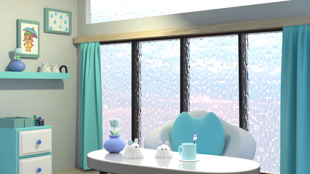 VTuberさん向け配信画面素材_雨のお部屋