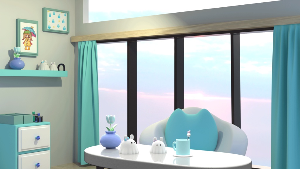 VTuberさん向け配信画面素材_雨のお部屋