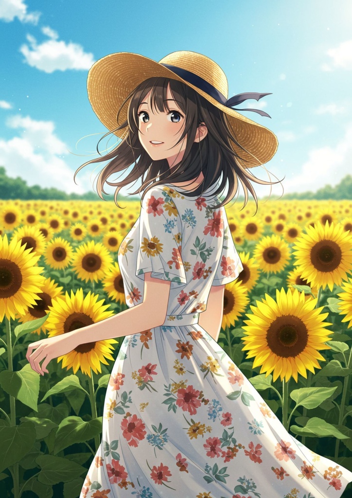 向日葵の下で輝く美少女①