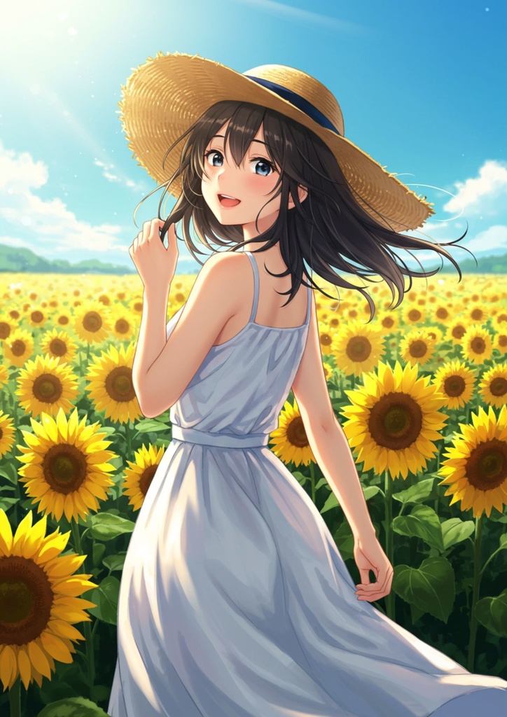 向日葵の下で輝く美少女②
