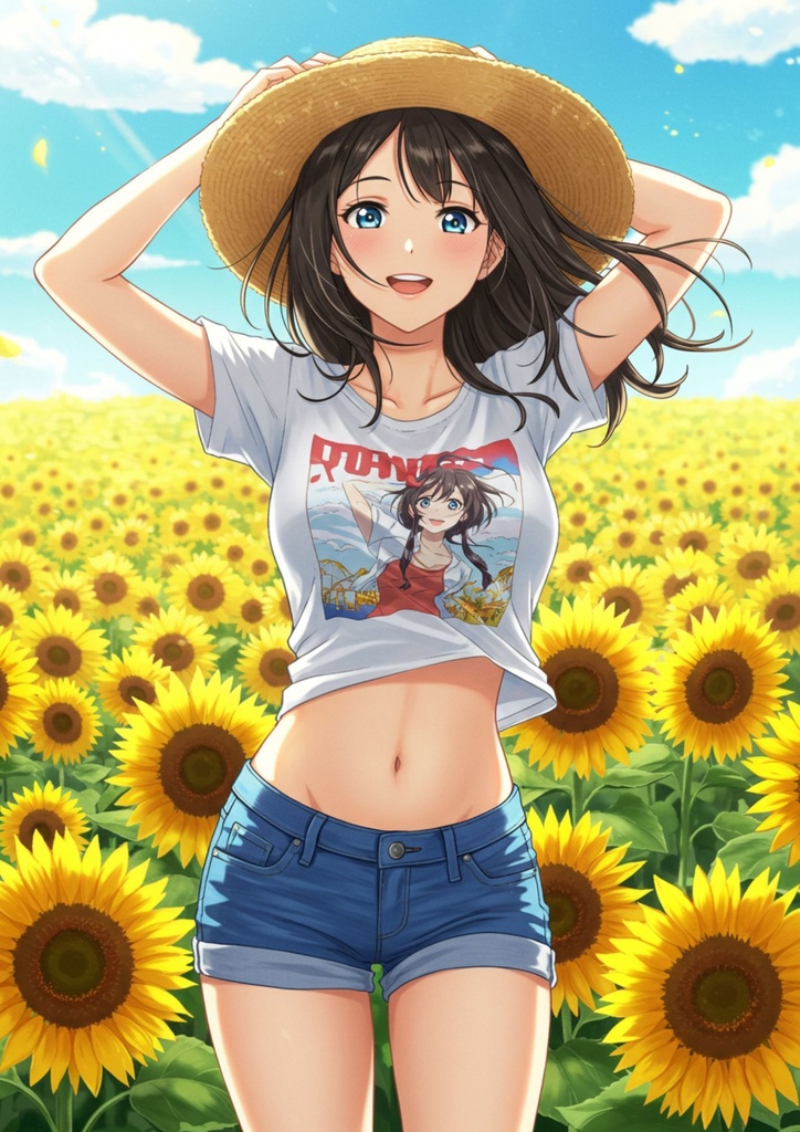 向日葵の下で輝く美少女③