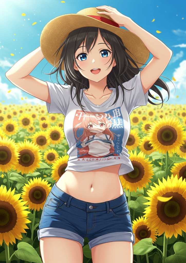 向日葵の下で輝く美少女④
