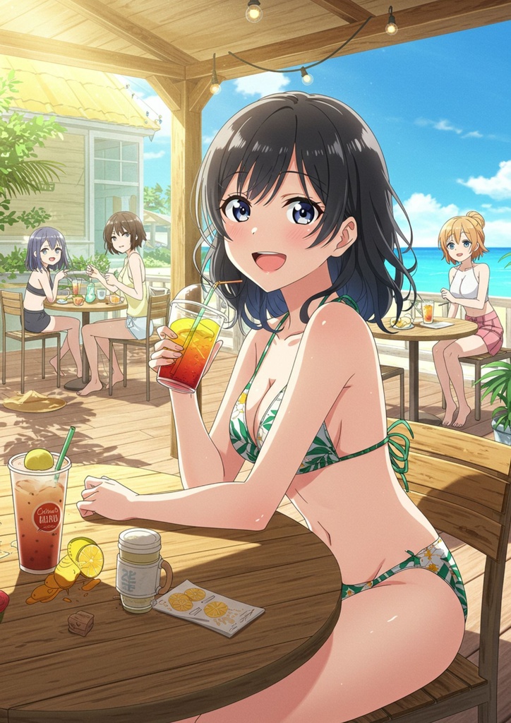 海に映える水着美少女