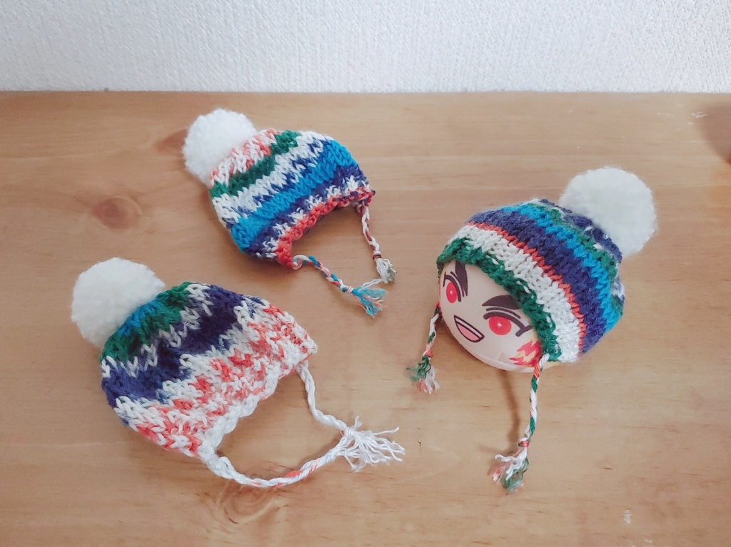 ポンポンニット帽 ② (紺·緑·水色·ｵﾚﾝｼﾞなど)