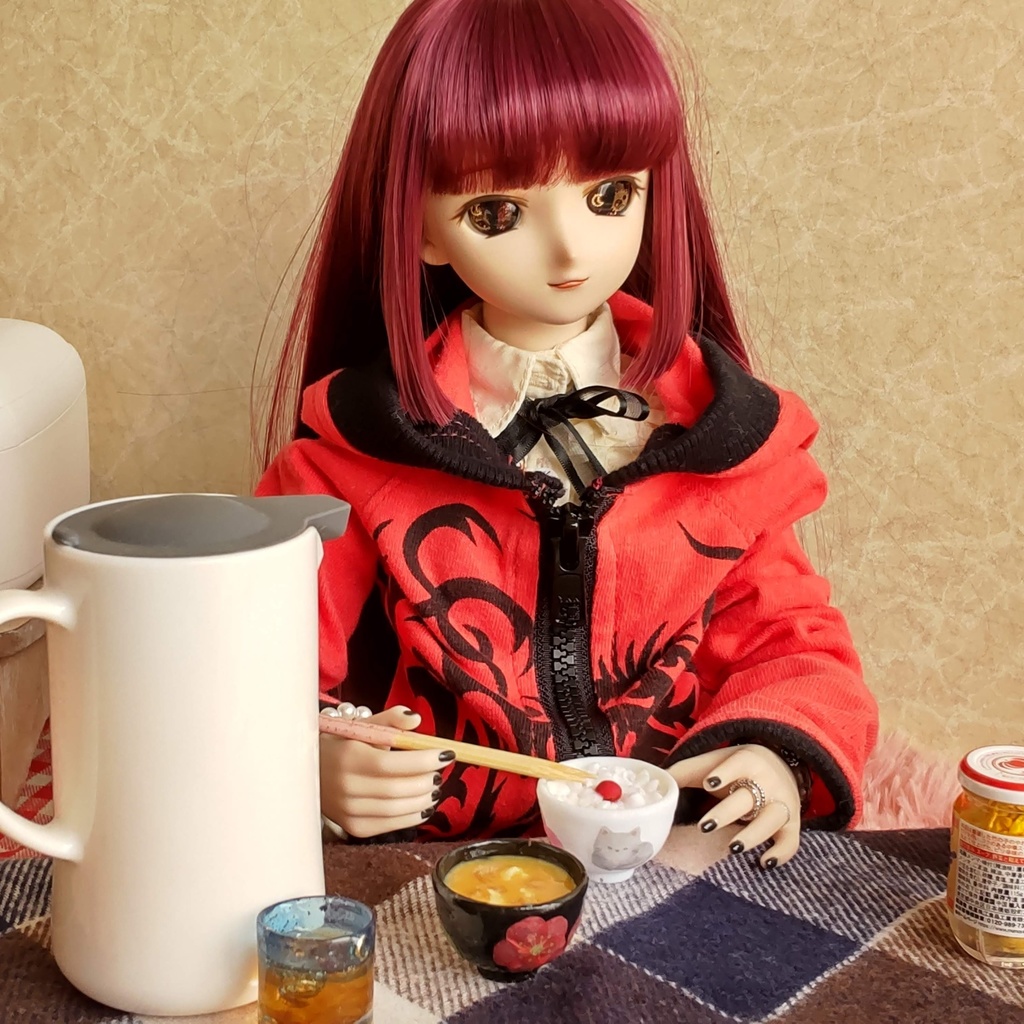 1/3ドールサイズ * 朝ごはん(梅干しごはん・お味噌汁・お箸)セット★お味噌汁2種類/ザ・和風な朝ごはんを是非どうぞ🍚✨