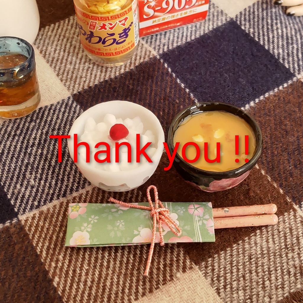 1/3ドールサイズ * 朝ごはん(梅干しごはん・お味噌汁・お箸)セット★お味噌汁2種類/ザ・和風な朝ごはんを是非どうぞ🍚✨