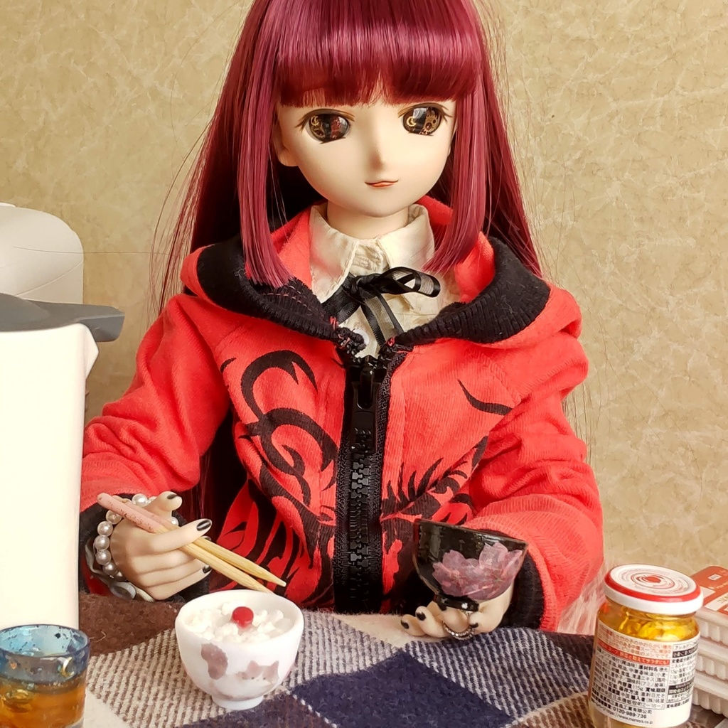 1/3ドールサイズ * 朝ごはん(梅干しごはん・お味噌汁・お箸)セット★お味噌汁2種類/ザ・和風な朝ごはんを是非どうぞ🍚✨