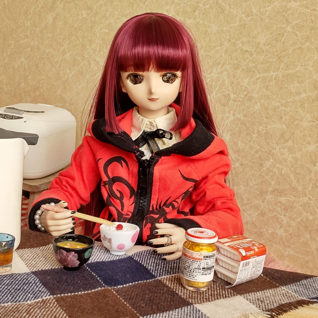 1/3ドールサイズ * 朝ごはん(梅干しごはん・お味噌汁・お箸)セット★お味噌汁2種類/ザ・和風な朝ごはんを是非どうぞ🍚✨