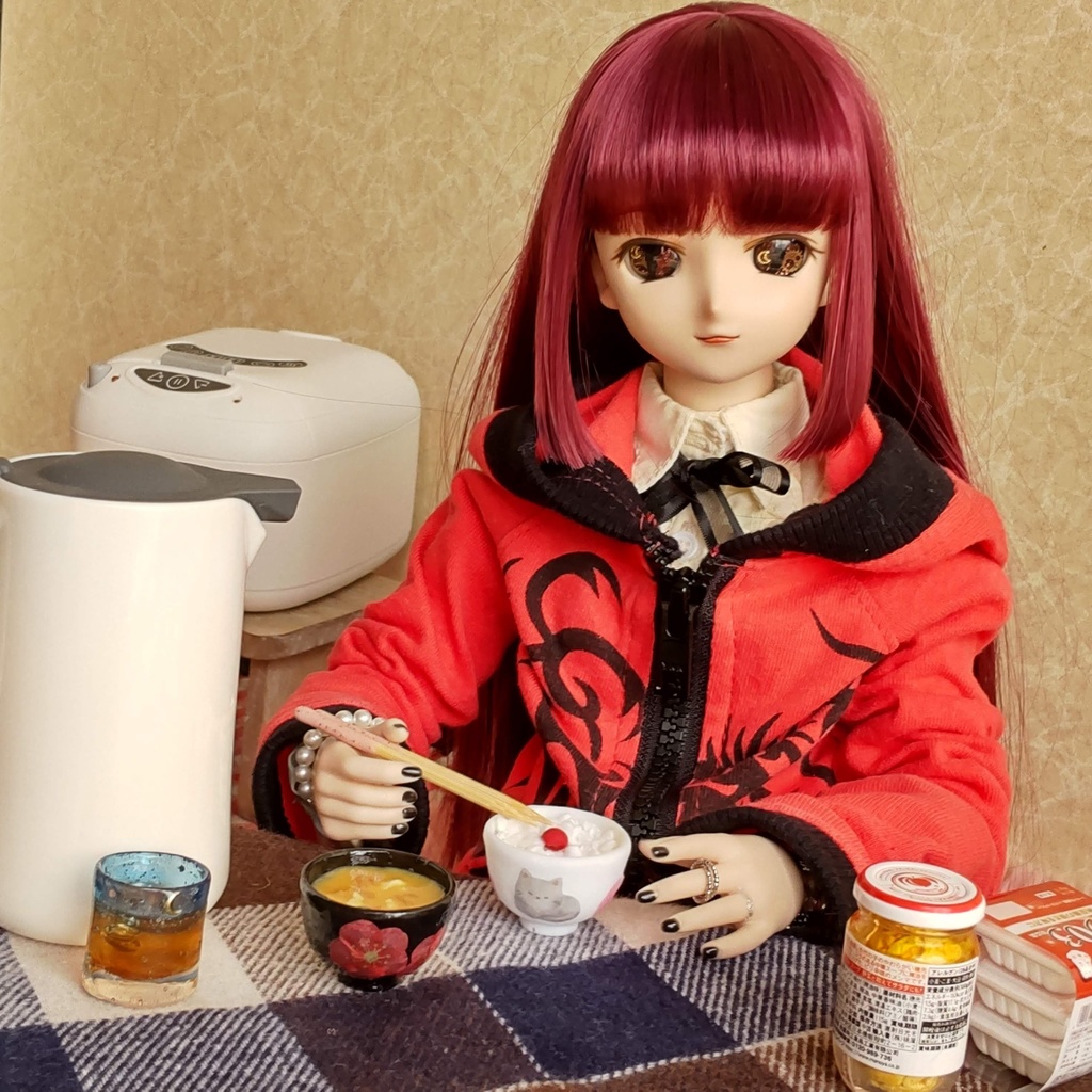 1/3ドールサイズ * 朝ごはん(梅干しごはん・お味噌汁・お箸)セット★お味噌汁2種類/ザ・和風な朝ごはんを是非どうぞ🍚✨