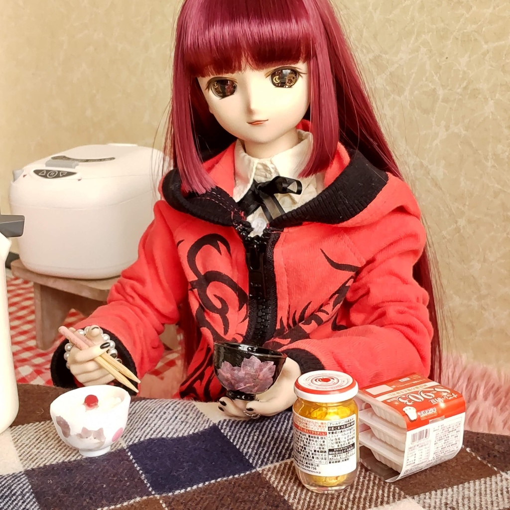 1/3ドールサイズ * 朝ごはん(梅干しごはん・お味噌汁・お箸)セット★お味噌汁2種類/ザ・和風な朝ごはんを是非どうぞ🍚✨