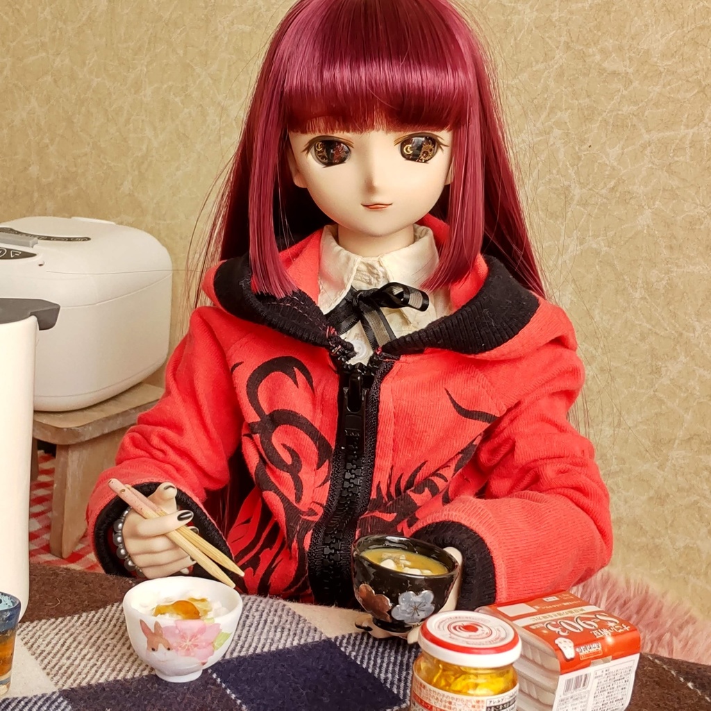 1/3ドールサイズ 🌸 春の朝ごはん(ごはん・お味噌汁・お箸)セット★ごはん2種類/ザ・和風な朝ごはんを是非どうぞ🍚✨