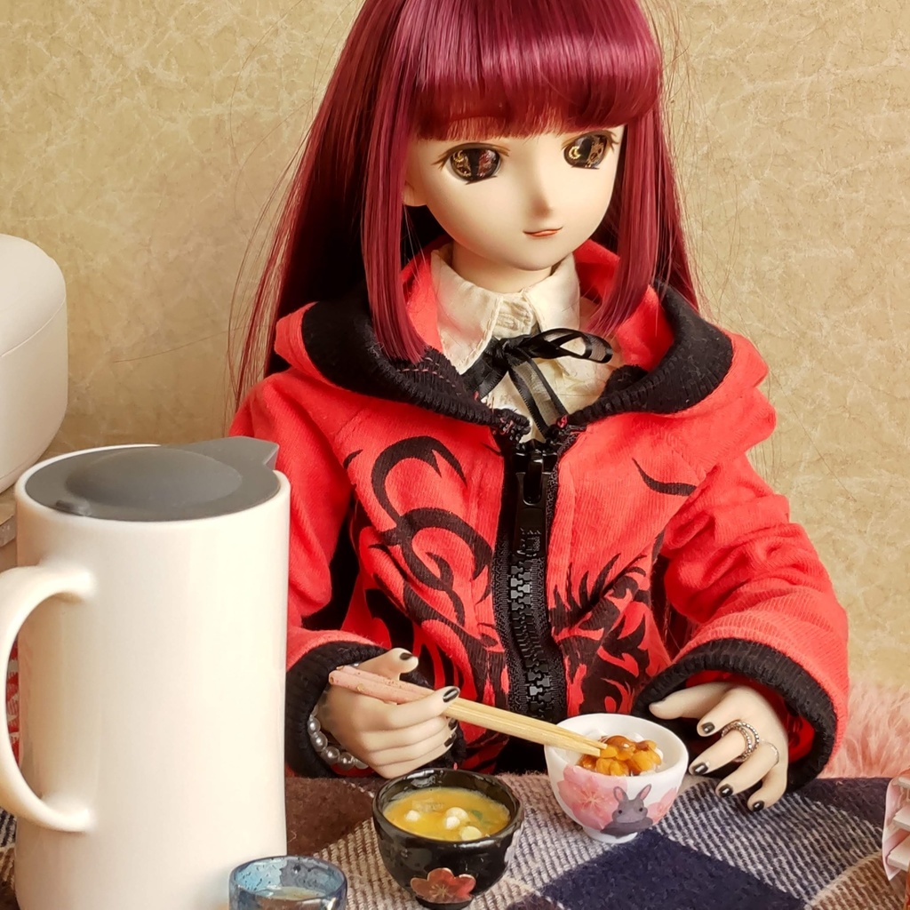 1/3ドールサイズ 🌸 春の朝ごはん(ごはん・お味噌汁・お箸)セット★ごはん2種類/ザ・和風な朝ごはんを是非どうぞ🍚✨