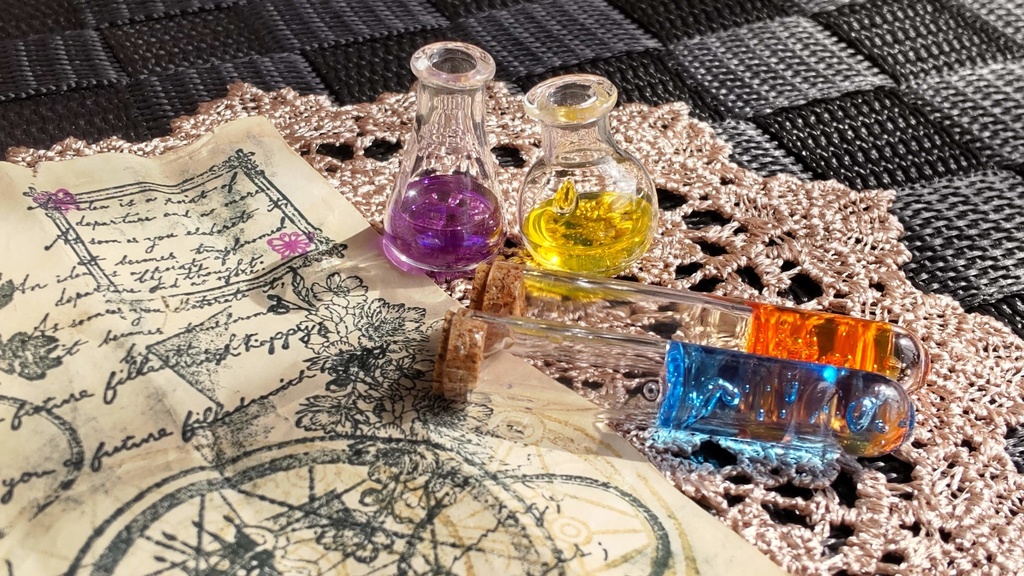 1/3ドールサイズ【魔法の実験道具セット】★3種類/美しくキレイでちょっと怪しい、そんな謎の実験道具セットをおひとついかがですか✨