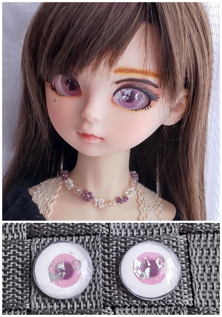 レジン*カポジョンアイ★20㎜【すみれ色・蝶の輝き】／ちょっぴり可愛らしいアイをあなたのドールへ... 💕