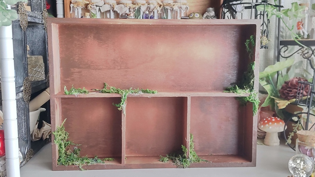 ドールサイズ★木箱で作った魔法棚と小瓶のセット✨ドールのお部屋に素敵な棚はいかがですか♪