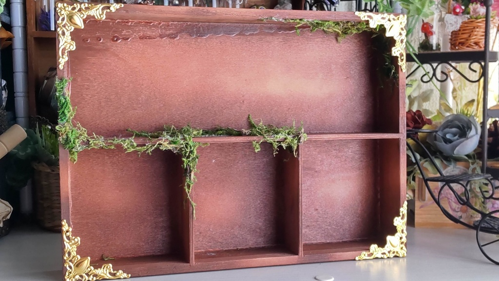 ドールサイズ★木箱で作った魔法棚(横型)と小瓶のセット✨ドールのお部屋に素敵な棚はいかがですか♪