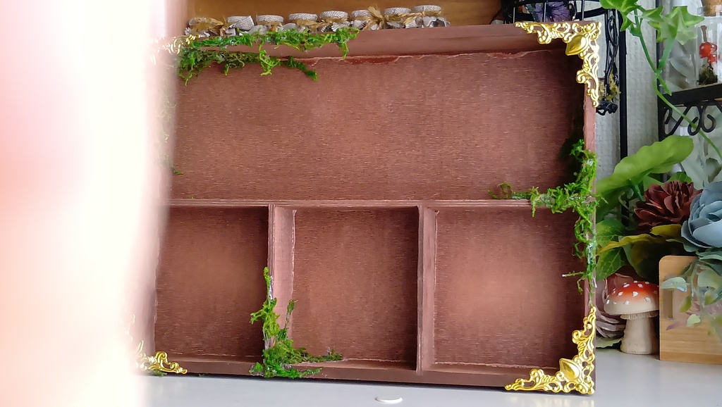 ドールサイズ★木箱で作った魔法棚(横型)と小瓶のセット✨ドールのお部屋に素敵な棚はいかがですか♪