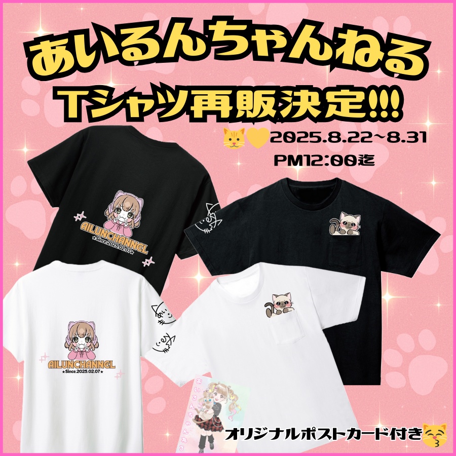 ⚠️複数枚用⚠️【あいるんちゃんねる】オリジナルTシャツ〚再販〛