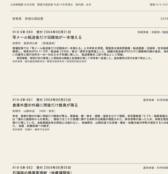 公安解異課 日本本部 『関東方面記録 平成16年受理分』