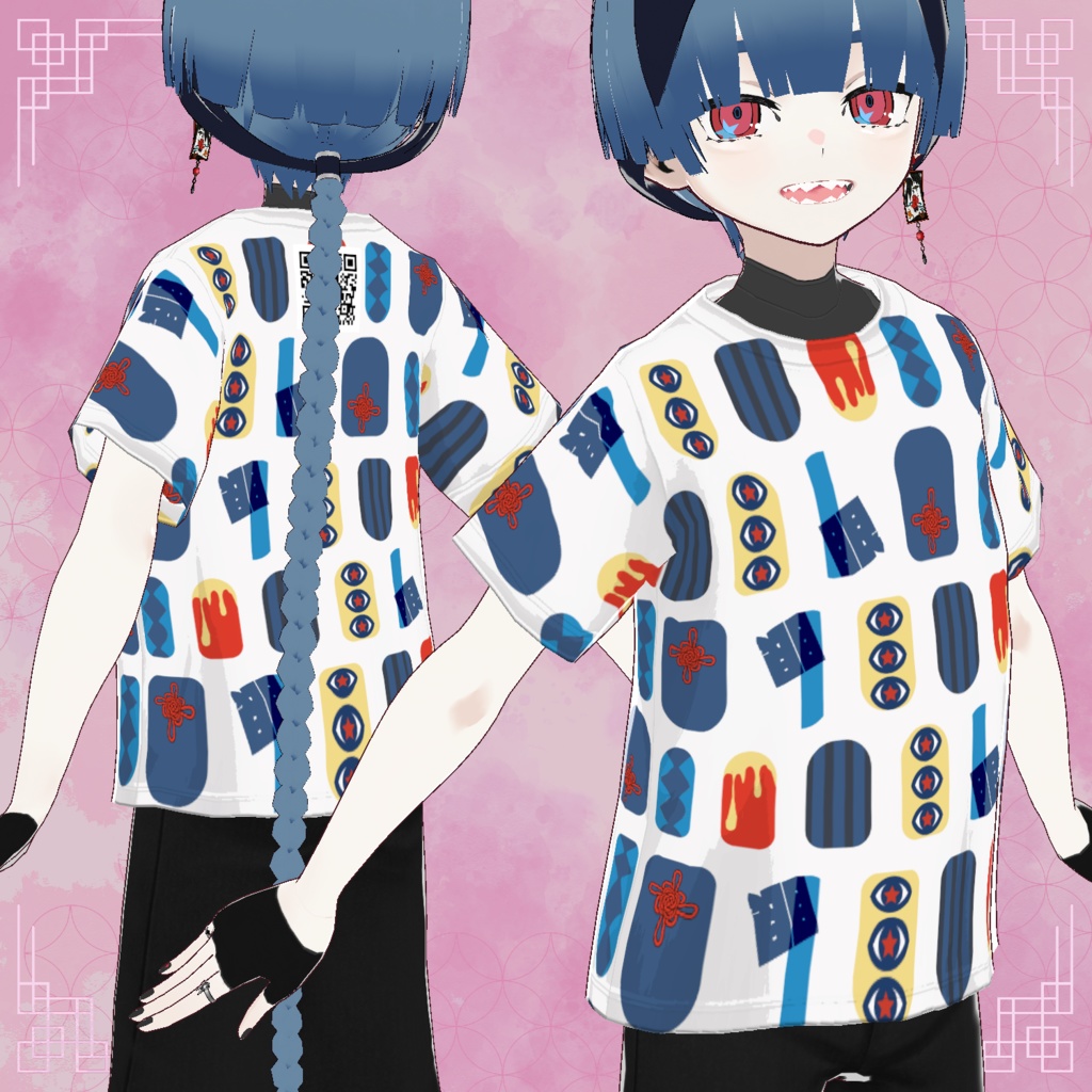 【天珠ネイル柄小Tシャツ】VRoid専用テクスチャ【無料配布】