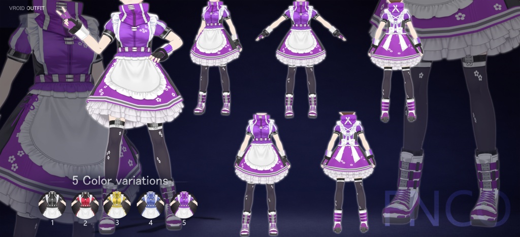Vroid -戦闘メイド/职业服-5色/Combat Maid