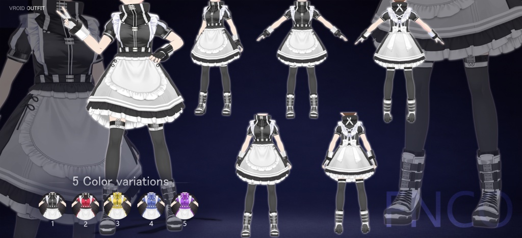 Vroid -戦闘メイド/职业服-5色/Combat Maid