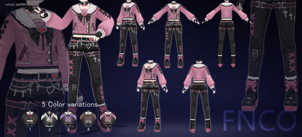 Vroid - 両性ゴシック服/职业服-5色/Gothic clothing for both genders