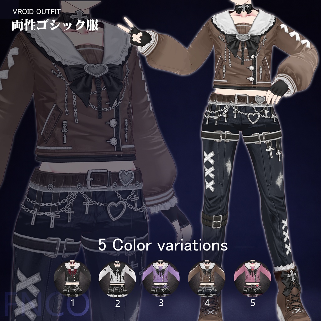 Vroid - 両性ゴシック服/职业服-5色/Gothic clothing for both genders